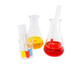 dropper red solution in flask and test tube solution