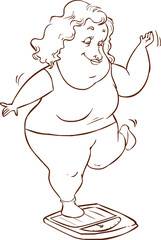 vector illustration of a fat woman on the scales