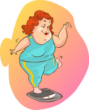 vector illustration of a fat woman on the scales