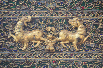 Beuatiful detail of Shwethalyaung Reclining Buddha in Myanmar