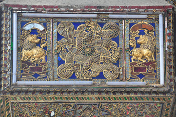 Beuatiful detail of Shwethalyaung Reclining Buddha in Myanmar