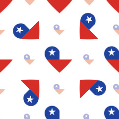 Chile flag heart seamless pattern. Patriotic Chile flag backgrou