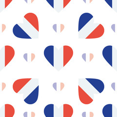 France flag heart seamless pattern. Patriotic France flag backgr