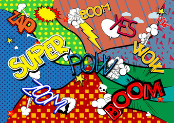 Comic book style abstract background with words.
