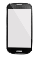 mobile phone with blank screen isolated on white background.