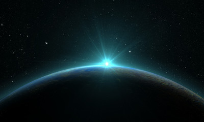 Fototapeta na wymiar planet mercury with sunrise on the space background 