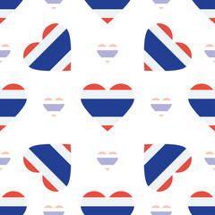 Thailand flag heart seamless pattern. Patriotic Thailand flag ba