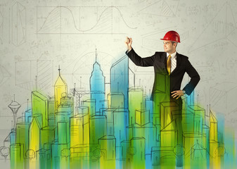 Business architect sketching a cityscape