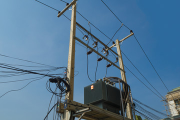 High voltage with blue sky background