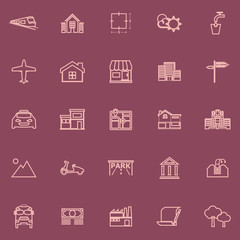 Real estate flat line pink color icons