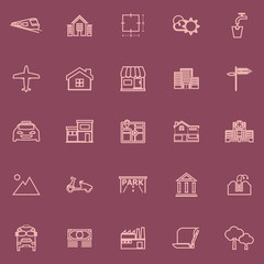 Real estate flat line pink color icons