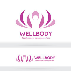 Well Body Fitness Logo, Cosmetic brand identity. Spa product logo. Beauty Salon