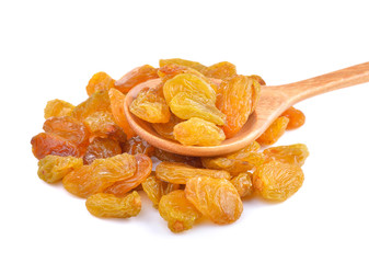  raisins in the spoon on a white background