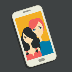 Make selfie photo. Couple in love. Flat people design. Vector.