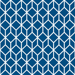 Blue stylized cube seamless pattern. Vector flat design.