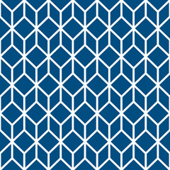 Blue stylized cube seamless pattern. Vector flat design.