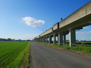 Naklejka premium Kashima coastal railway overpass and a blue sky