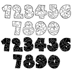 Zentangle numbers set. Collection of doodle numbers with zentang