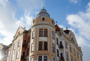 Fototapeta na wymiar View of former Hotel Bristol in Chernivtsi,art nouveau style,Ukraine