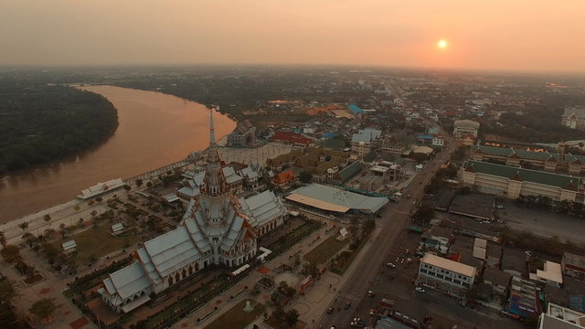 aerial view of wat sothorn temple religious landmark in thailand