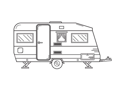 Camping Trailer Family Traveler Truck Outline Icon