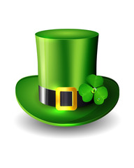  St. Patrick's Day background with green hat and clover. 