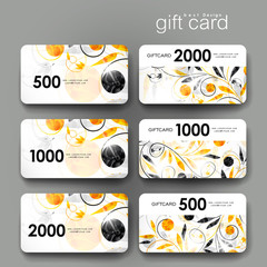 Naklejka premium Gift coupon, discount card template with floral ornament background