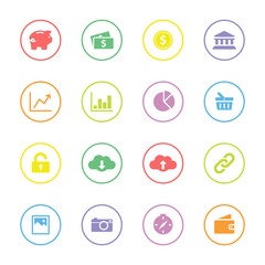 Colorful simple flat icon set 4 with circle frame - for web design, user interface (ui), infographic and mobile application
