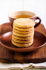 Fototapeta na wymiar Coconut biscuits and cup of tea