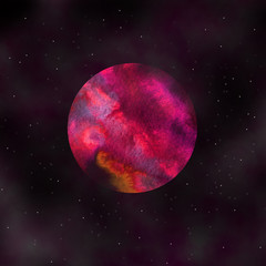 Red Planet Mars. watercolor illustration