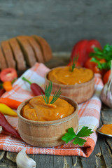 Squash caviar with tomato paste and garlic