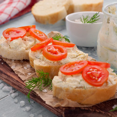 closeup sandwich with cheese, tomatoes and parsley