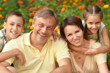 happy family at  blooming field