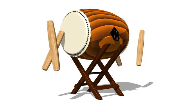 Loopable Asian Drum And Sticks On White Background.toon shading render Animation.