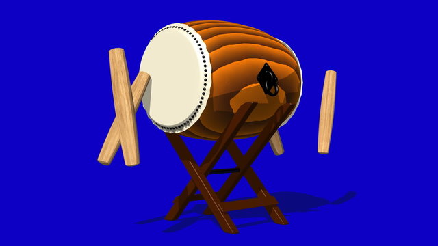 Loopable Asian Drum And Sticks On Blue Background.Loop able 3D toon shading render Animation.