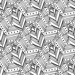 Doodle seamless pattern with ethnic leaves. Creative spring textile swatch or packaging design. Zentangle coloring page
