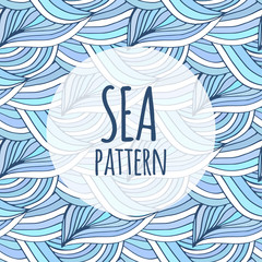 Blue waves vector repeating background. Doodle sea pattern. For textile or packaging design