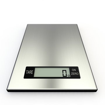 Electronic kitchen scales show zero grams