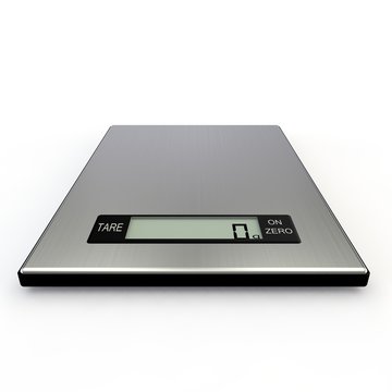 Electronic kitchen scales show zero grams