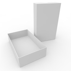 Open white blank carton. With a hole on the lid to open