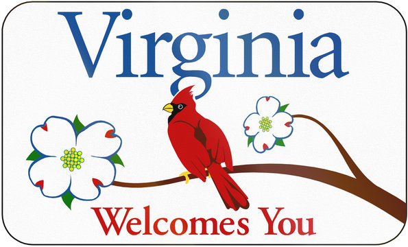 Road sign used in the US state of Virginia - Virginia welcomes you