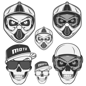 Set of skull helm biker and motosport
