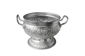 Silver rice bowl with clipping path