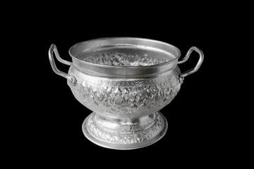 Silver rice bowl with clipping path