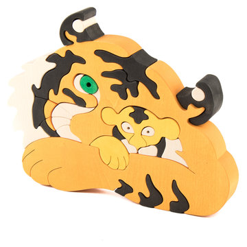 wooden tiger puzzle toy