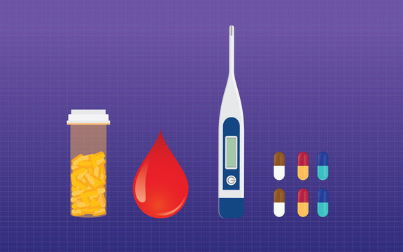 diabetes medicine drugs and blood test sugar test vector concept