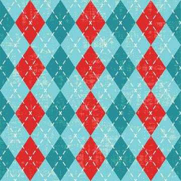 Colorful Scratched Argyle Pattern Inspired Vector Background