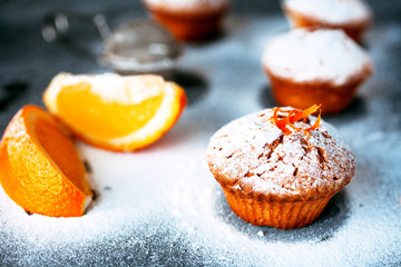 Homemade cupcakes with oranges