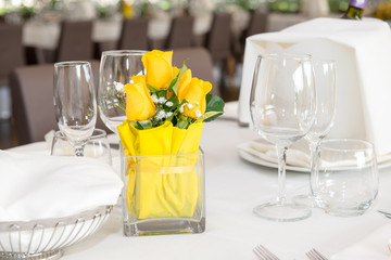 Table prepared in the restaurant for parties