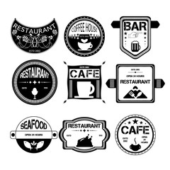 seafood, coffee shop, restaurant Set retro vintage badges